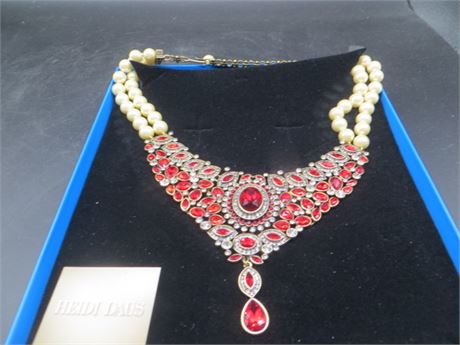 Heidi Daus Pearls & Ruby Red Necklace NIB