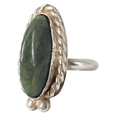 Unmarked Sterling Silver Connemara Marble Ring, Sz 4.5