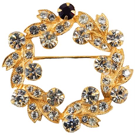 Vintage EISENBERG Rhinestone Laurel Wreath Brooch