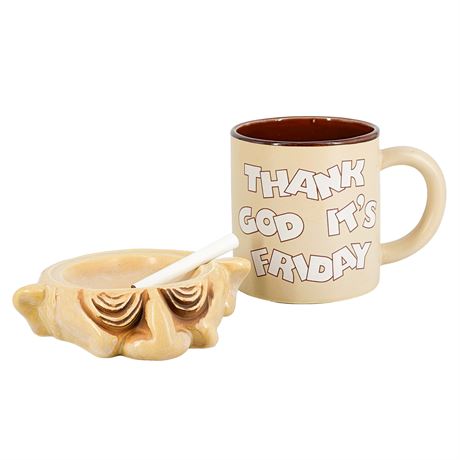 Vintage 1986 Enesco "Pugs & Mugs" Coffee Mug and Ashtray Set