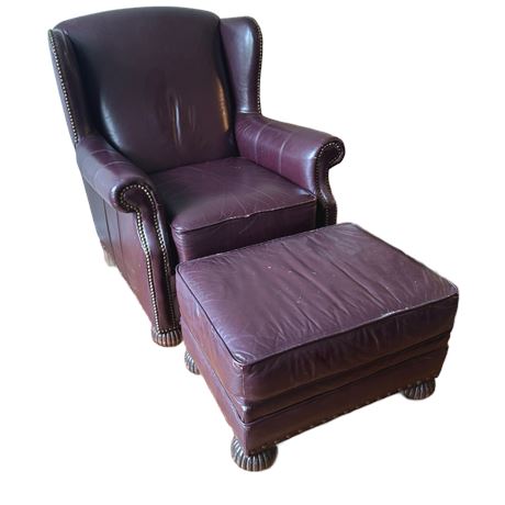 Norwalk Furniture Leather Armchair w Ottoman