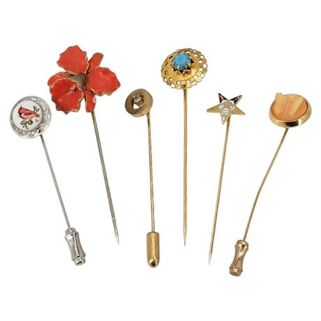 Six Vintage Stick Pins