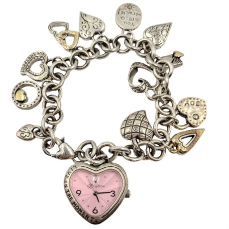 Brighton Breast Cancer Awareness Live in the Moment Charm Bracelet with Watch
