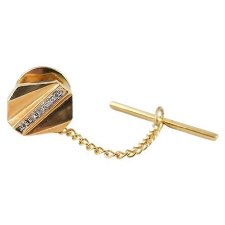 Vintage Signed IBG/HDS 10K Gold & Diamond Tie Tack
