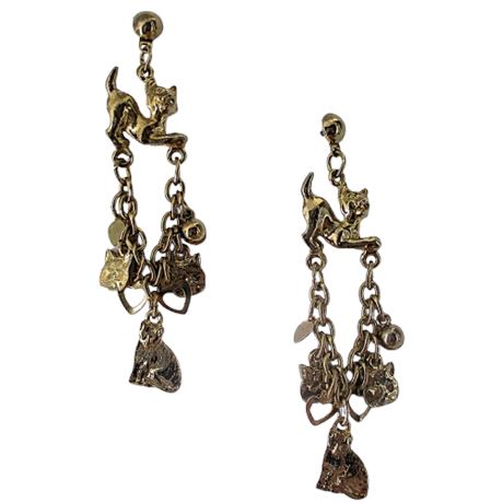 TRIFARI Dangling Cat Charm Pierced Earrings