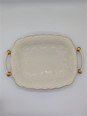 Lenox USA "Trellis" Shell Design Serving Platter w/Gold Trim Hand Decorated