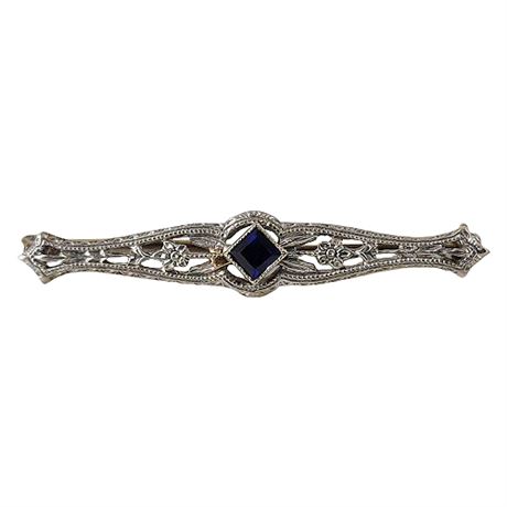 Victorian 14K White Over Yellow Gold Sapphire Mini Bar Brooch