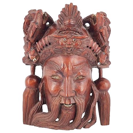 Vintage Carved Rosewood Indo-Polynesian Deity Wall Hanging