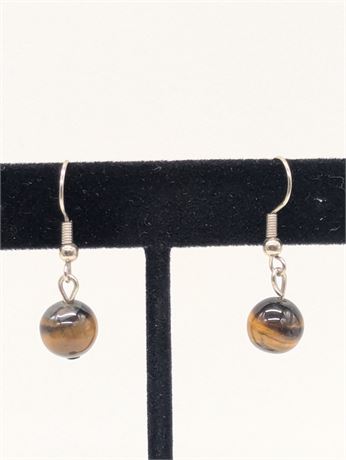 Round tiger eye ball pierced earrings