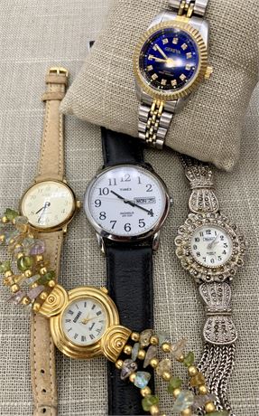 5 pc Vintage Wristwatch Lot : Geneva, Timex, Gitano