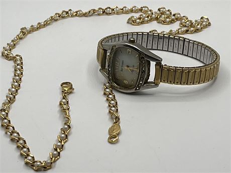 Bay studio  quartz watch and Napier, pearl and goldtone necklace lot