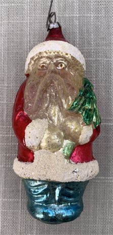Early Antique 4 1/2” Painted Glass Santa Ornament
