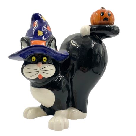 Ceramic Halloween Black Cat Figure