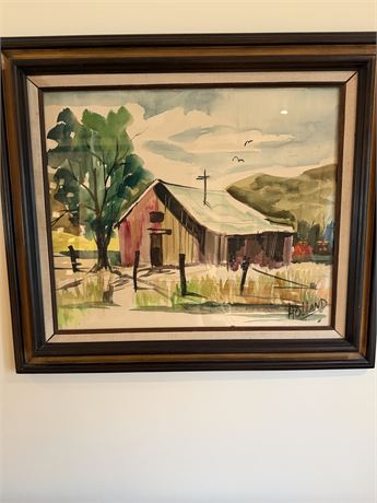Original Water Color Barn Painting by Holland