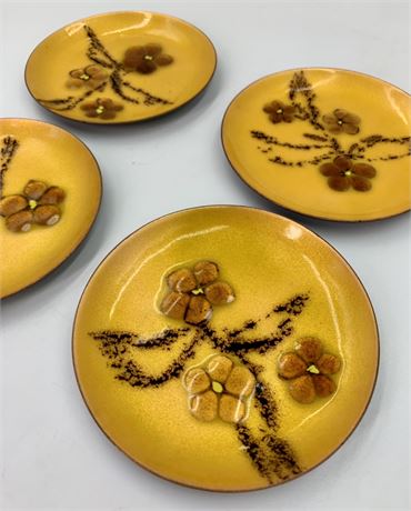 Set of 4 Bovano MCM 3 5/8” Amber Copper Enamel Dishes/Coasters