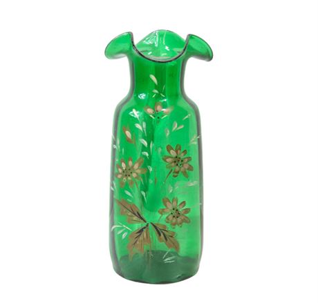 Hand blown & Painted Green Glass Vase