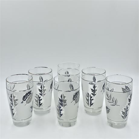 Set of 6 MCM Libbey silver-rimmed bar glasses