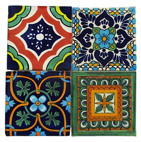 4 Handcrafted Talavera Glazed Terra-Cotta Tiles ~ Made In Mexico