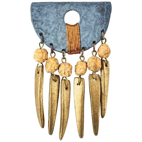 Vintage Artisan Made Art-To-Wear Mixed Materials Brooch