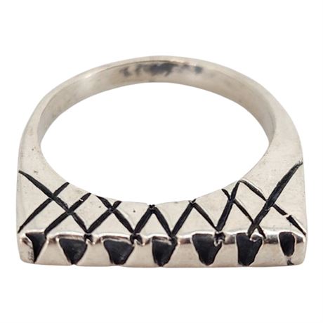 Vintage Sterling Silver Geometric Ring, Sz 8