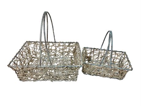 Two (2) White Washed Handled Baskets