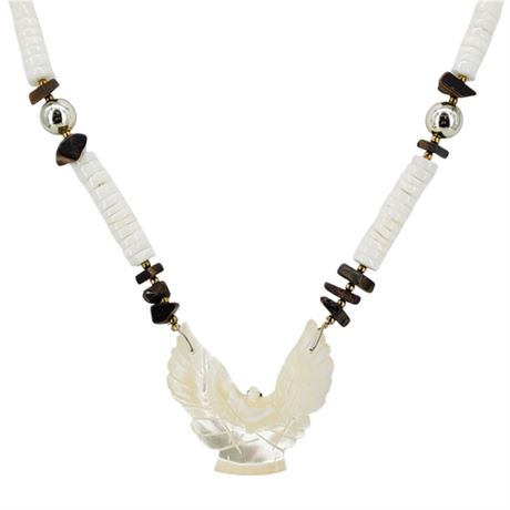 Vintage Native Mother of Pearl Eagle Fetish Beaded Necklace