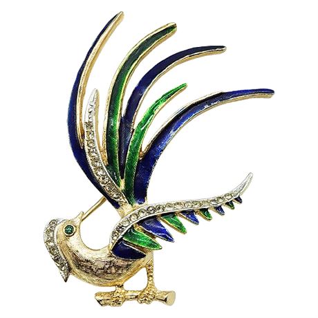 Vintage Rhinestone & Enamel Bird Brooch