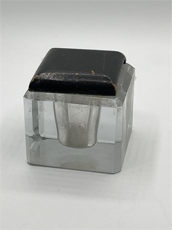 Vintage Glass wooden top ink well