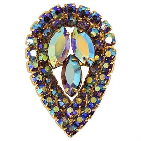 Vintage Aurora Borealis Rhinestone Drop Brooch