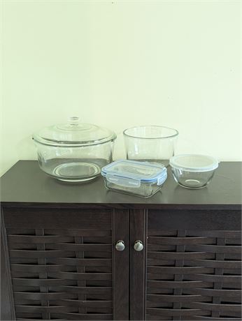 Lot Kitchen Glass Bowls + Containers w/Lids