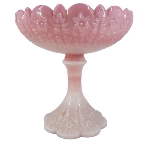 Vintage Fenton Rosalene Floral Compote Pedestal Bowl