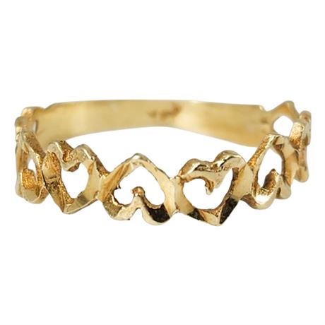 Vintage 14K Gold Flash Cut Hearts Band Ring, Sz 7.75