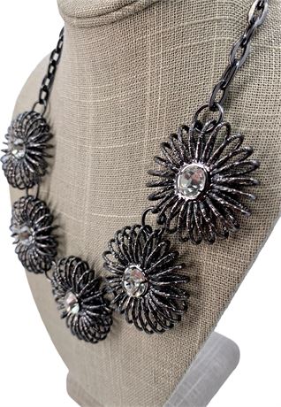 Fab Spiral Rhinestone Studded Metal Pinwheel Necklace