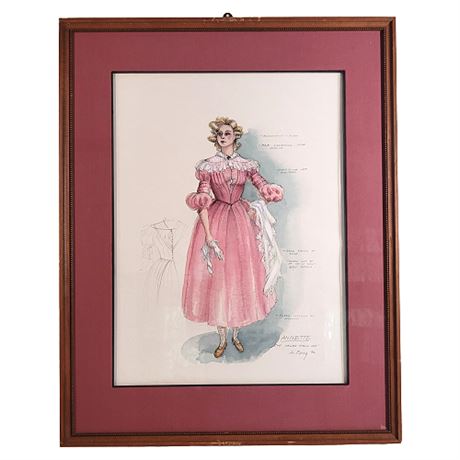 Signed Original Mixed Media Costume Design of Annette in "The Italian Straw Hat"