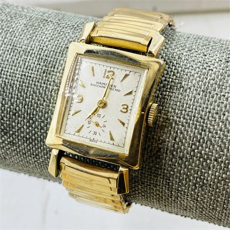 Antique 10k GF Hampden Swiss Wristwatch - Tested and Working