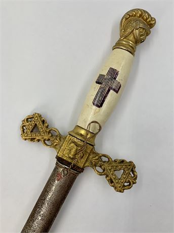 Antique Knights Templar Secret Society Engraved Blade Ceremonial Sword,Scabbard