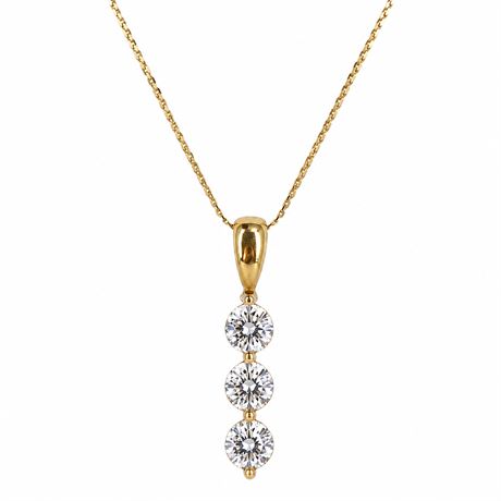 18K Gold Three-Stone Pendant on 14K Italian Gold Chain
