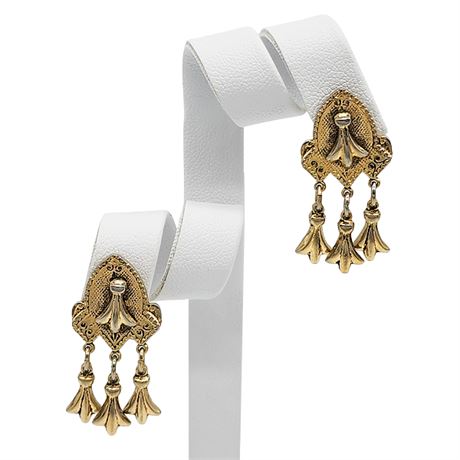 Vintage LISNER Gold Tone Fleur-di-Lis Drop Screwback Earrings