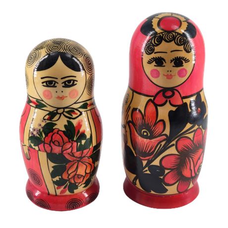 Vintage Hand-Painted Wooden Russian Nesting Dolls
