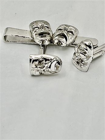 Happy and sad faces tie clip  and cuffing’s set