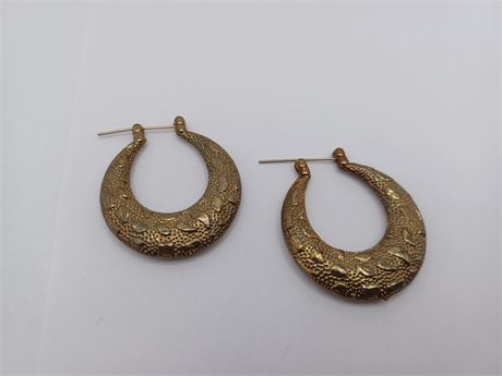 Gold Filled Puffy Earrings with Pattern & Texture