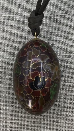 Outstanding Moody Hued Cloisonné Egg Pendant on Silk Cord
