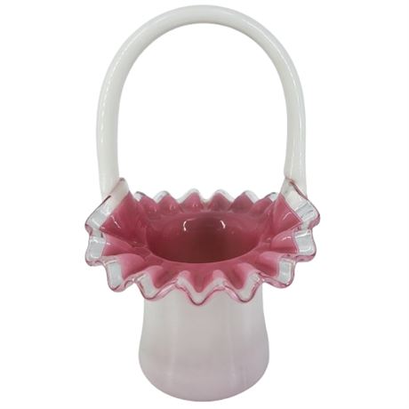 Vintage Fenton Satin Pink Hobnail Art Glass Bowl with Ruffled Edges