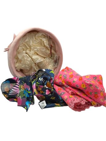 Vintage Higby’s hat, Retro hand towel and vintage scarf lot