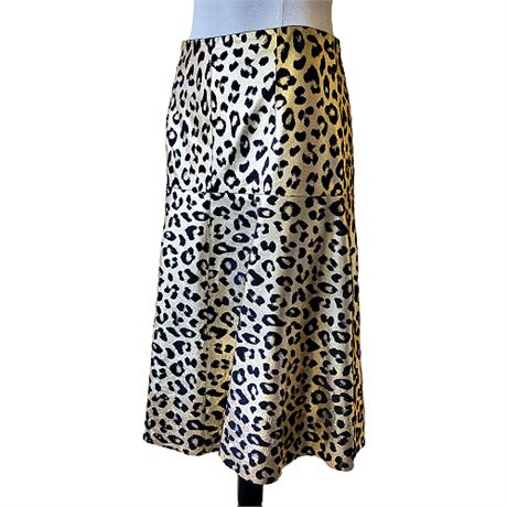 Milly Gold Leather Leopard Print Flare Skirt