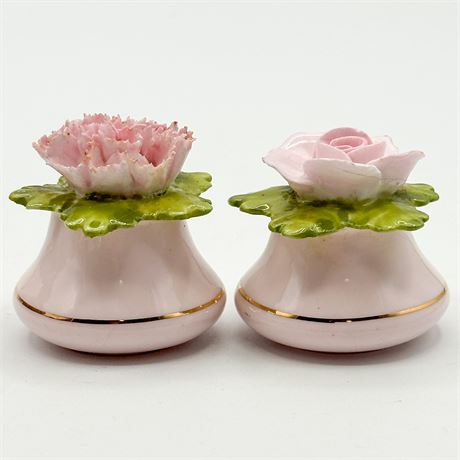 Pair of Bone China Aynsley Rose & Carnation Salt & Pepper Shakers