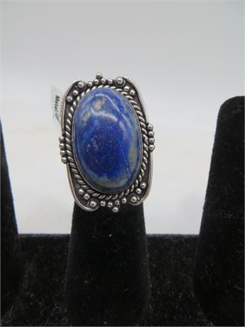 NEW LAPIS RING GERMAN SILVER SIZE 7