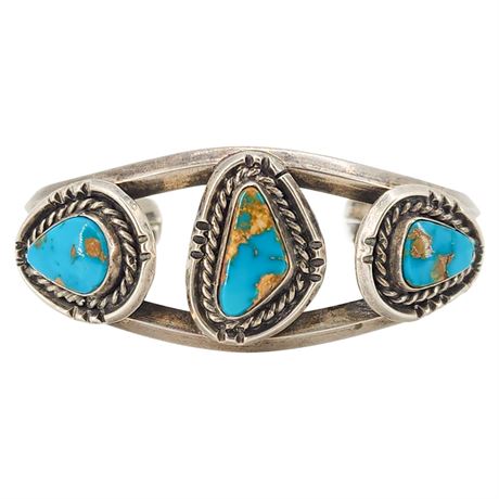 Vintage Native American Sterling Silver Turquoise Cuff Bracelet