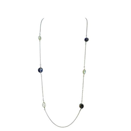 Vintage Long-Strand Silver Tone and Bead Necklace