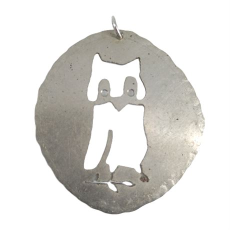 Hand-Cut Silver-Tone Modernist Owl Pendant